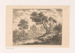 Landschap met boerderij aan het water