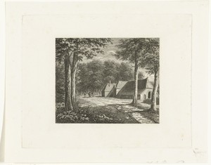 Landschap met boerderij aan zandweg