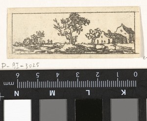Landschap met boerderij en grote boom