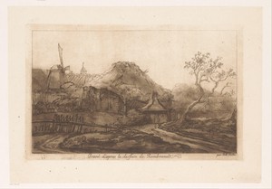 Landschap met boerderij en molen