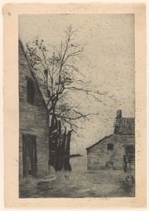 Landschap met boerderij en schuur