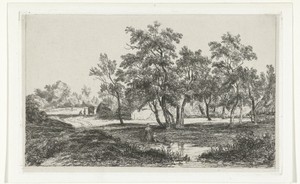 Landschap met boerderij tussen de bomen