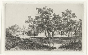 Landschap met boerderij tussen de bomen