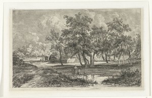 Landschap met boerderij tussen de bomen
