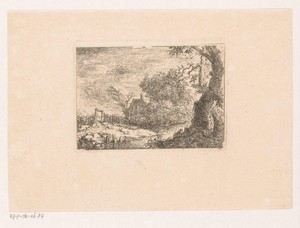 Landschap met boerderij verscholen achter de struiken
