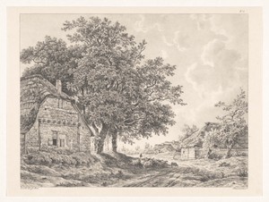 Landschap met boerderijen en schuren