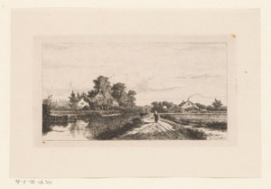 Landschap met boerin op landweg