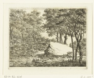 Landschap met bomen en grote steen