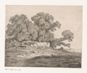 Landschap met bomen en herders