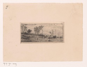 Landschap met bomen en klein figuur