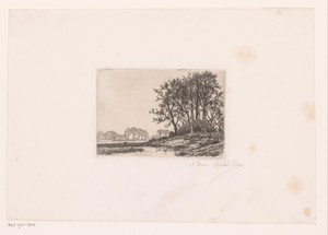 Landschap met bomen op een heuvel aan het water
