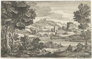 Landschap met brug met drie bogen