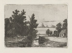Landschap met bruggetje over een sloot