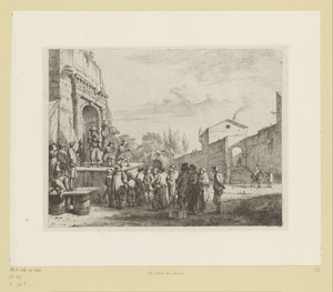 Landschap met charlatans op een toneel