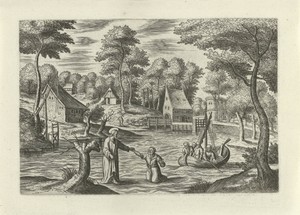 Landschap met Christus die loopt over het water