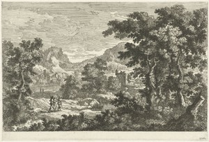 Landschap met Christus en de discipelen op weg naar Emmaus