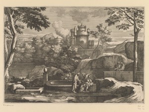 Landschap met Christus en de Samaritaanse vrouw bij de put