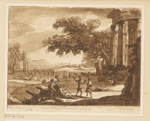 Landschap met dansende sater en nimf