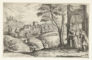 Landschap met de heilige familie en twee voedvrouwen