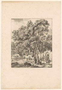Landschap met de ingang van een klooster