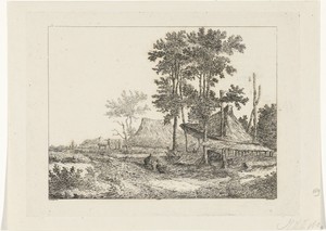 Landschap met de overkapping van een hooiberg