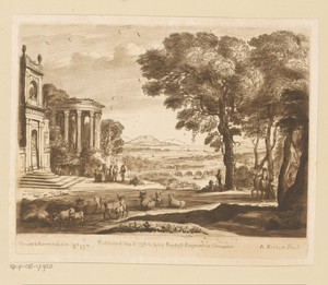 Landschap met de vader van Psyche die offert aan Apollo bij de tempel