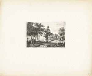 Landschap met denneboom en ruiter
