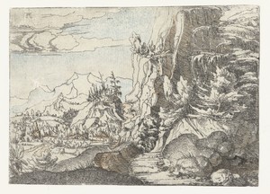 Landschap met donkere rotswand