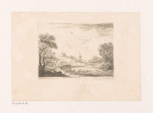 Landschap met dorp aan het water