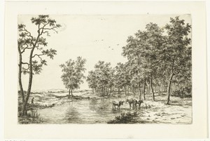 Landschap met drie koeien in een plas