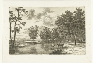 Landschap met drie koeien in een plas