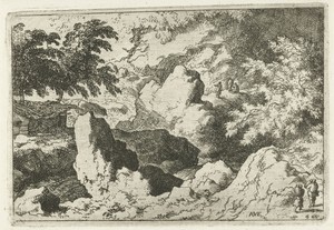 Landschap met drie mannen op een rots