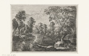 Landschap met een beek en een jager