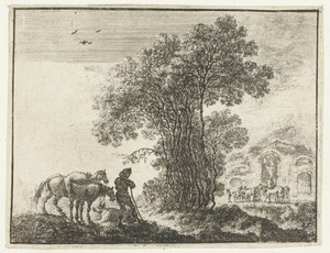 Landschap met een boer en twee paarden
