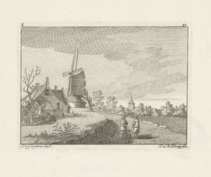 Landschap met een boerderij en een molen