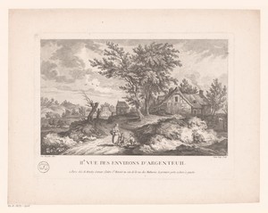 Landschap met een boerderij en figuren langs een pad