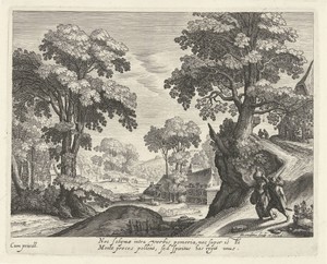Landschap met een boerenpaar op een landweg