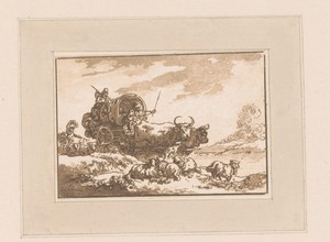 Landschap met een door ossen getrokken huifkar