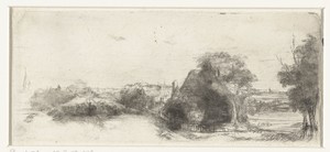 Landschap met een dorp rond een dijk