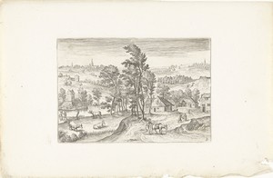 Landschap met een dorpje naast een rivier