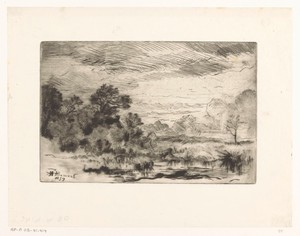 Landschap met een drinkende koe aan de waterkant