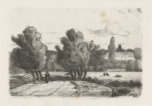 Landschap met een figuur op een weg