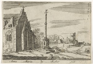 Landschap met een gedenkzuil