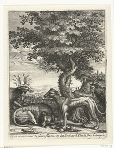 Landschap met een geit, een eland en twee honden