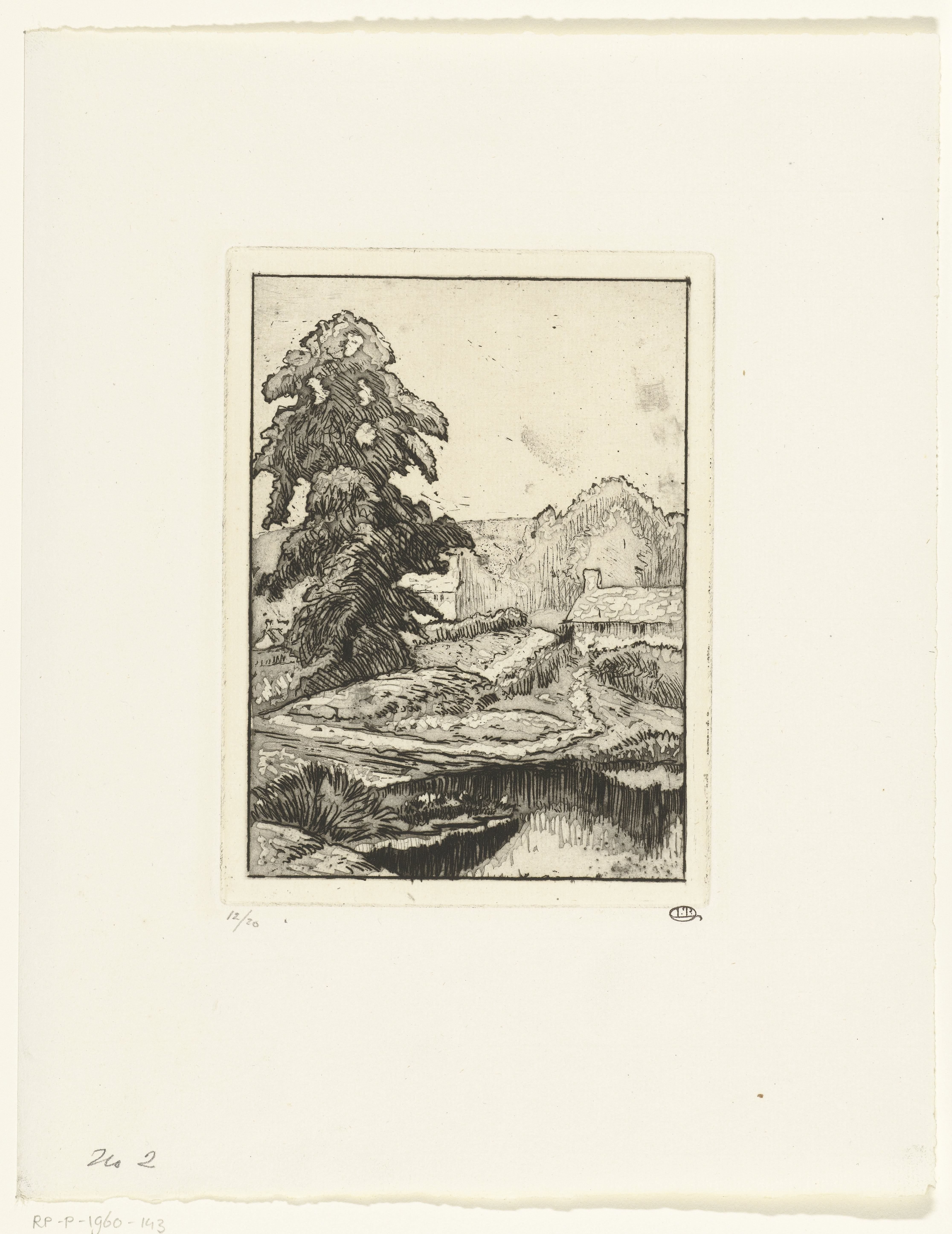 Landschap met een grote boom by Lucien Pissarro