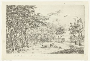 Landschap met een herder en zijn kudde aan de rand van het bos