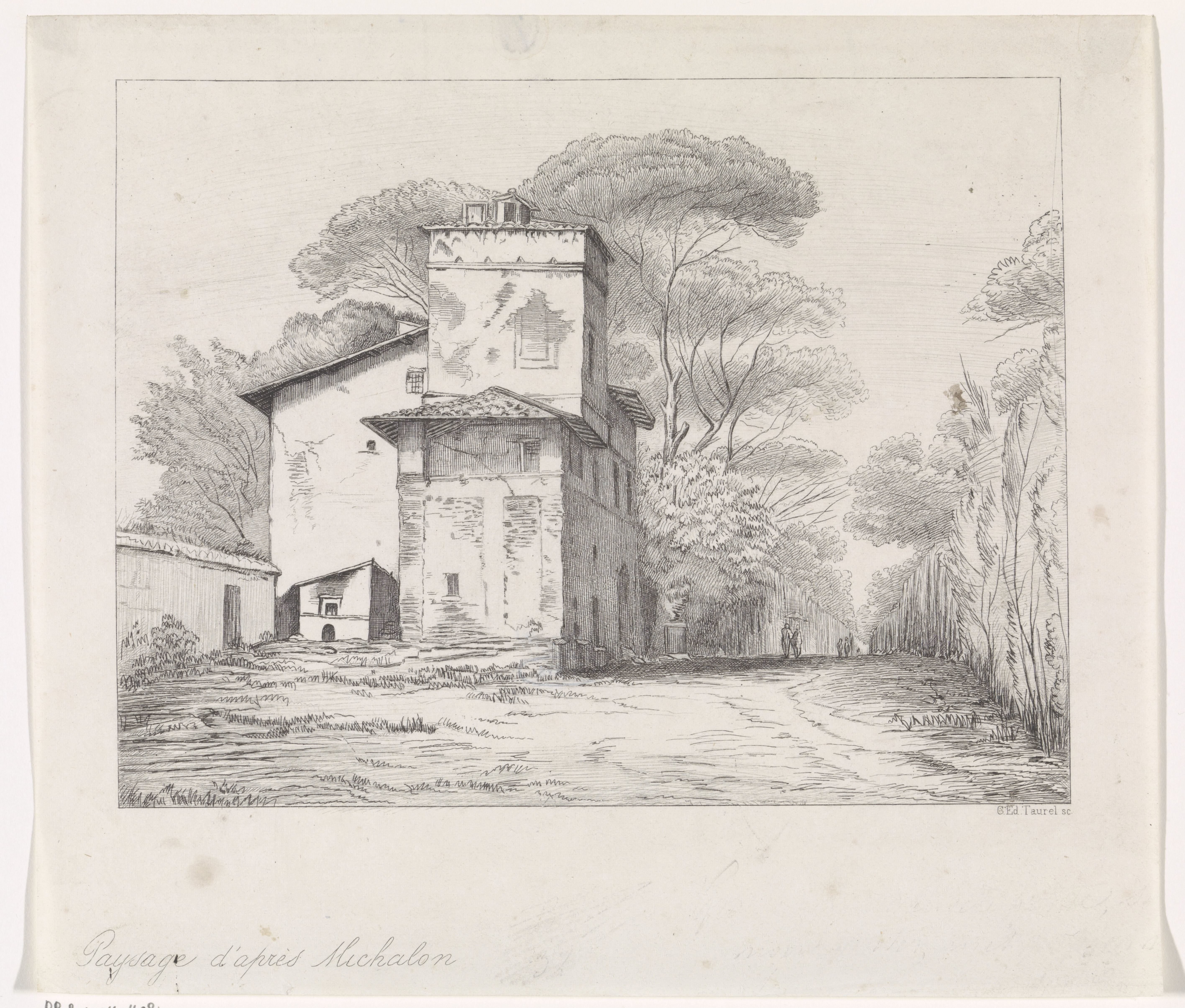 Landschap met een huis aan een weg by Edouard Taurel