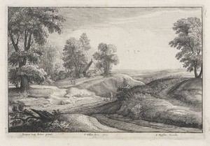 Landschap met een huis op een heuvel