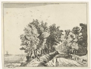 Landschap met een hut aan de weg