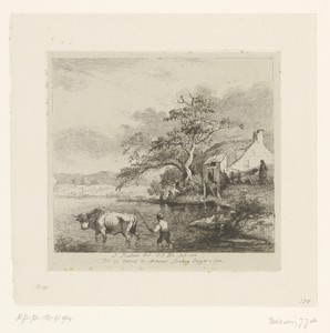 Landschap met een jongen en stier in het water